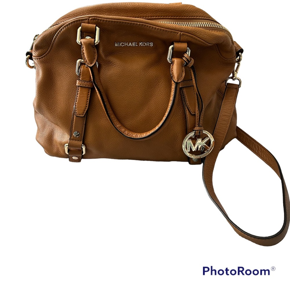 Michael Kors Acorn soft pebbled leather satchel with gold hanging logo charm